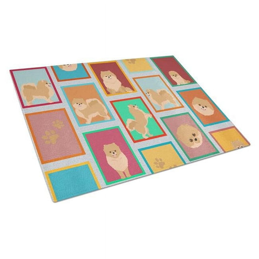 Lots of Orange Pomeranian Glass Cutting Board Large 12 in x 15 in
