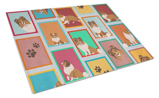 Lots of Sheltie Glass Cutting Board Large 12 in x 15 in