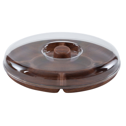 Luxe Party Wood Look 5 Section Oval Serving Tray with Cover, 8.8"x 11.8", Brown