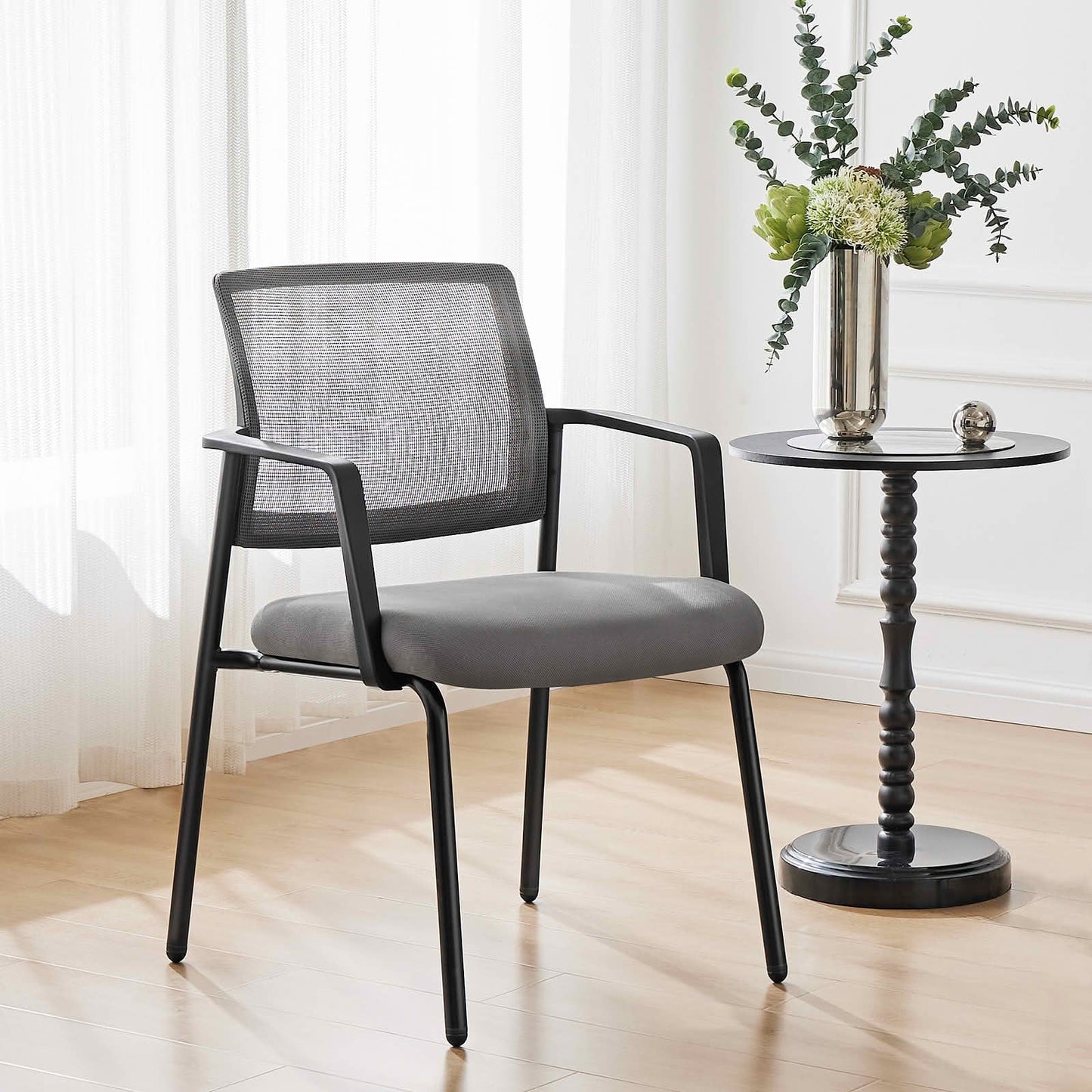 MAYEERTY 1 Pack Stackable Mesh Back Arm Chair, Upholstered Fabric Reception Guest Chair with Sturdy Metal Legs for Meeting Room Waiting Room, Gray