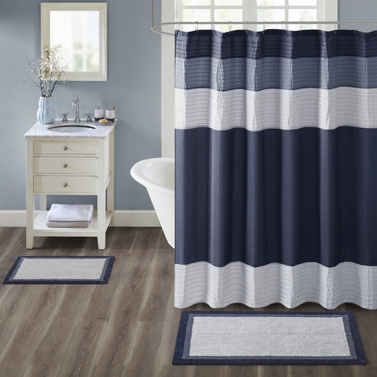 MAYEERTY 100% Medium Pile Cotton Tufted Bathroom Mat, Navy, 24"W x 60"L
