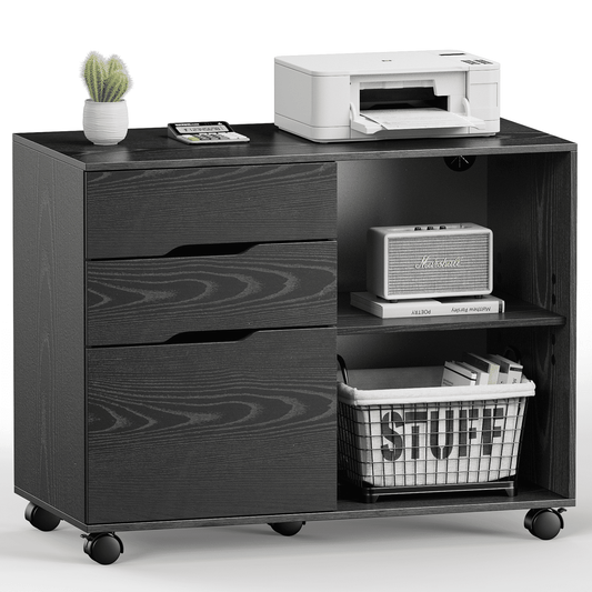 MAYEERTY 3-Drawer Mobile File Cabinet Rolling Filing Cabinet for Home Office Study Room, Black