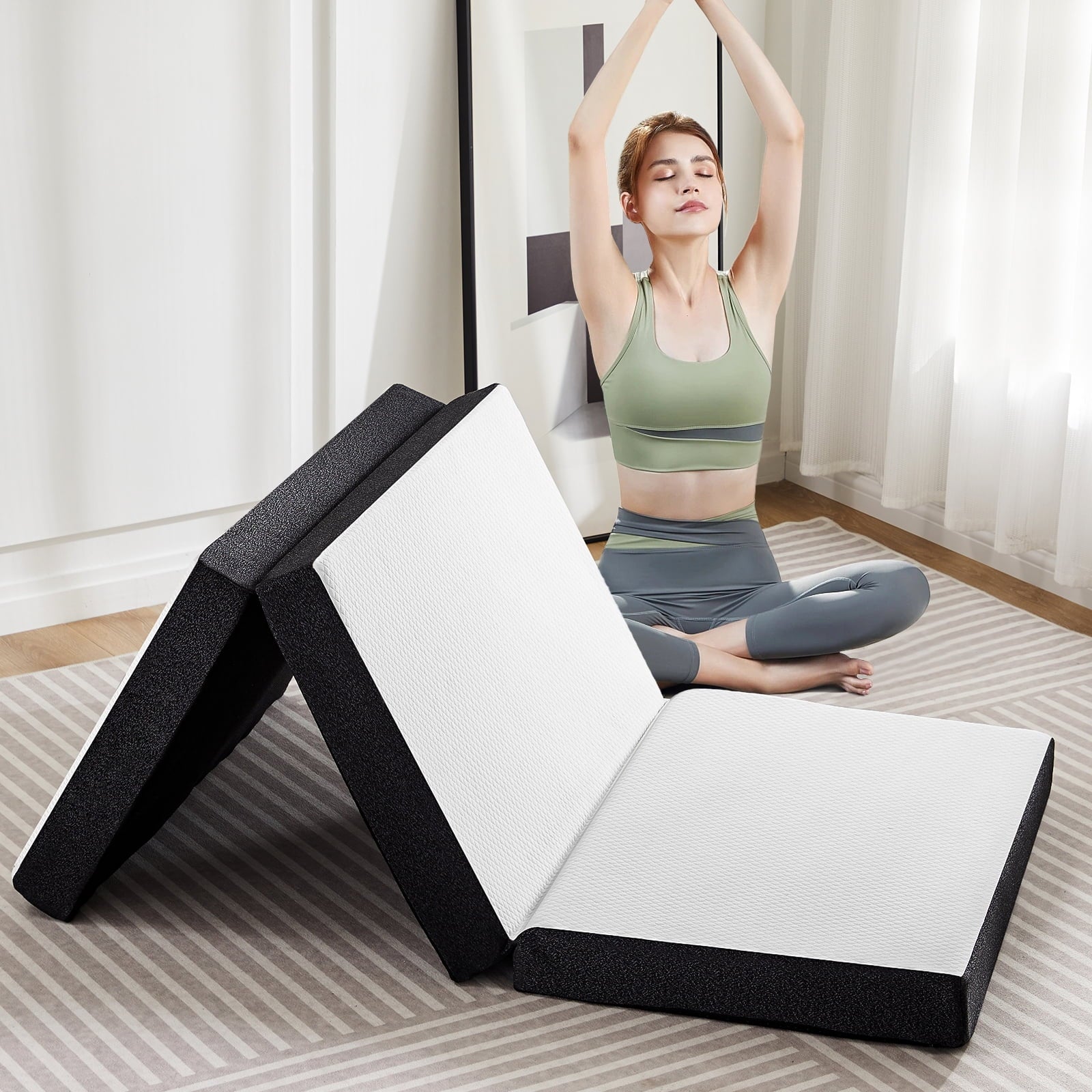 MAYEERTY ColchÃ³n de Memory Foam Plegable de 3 Pulgadas TamaÃ±o Full, ColchÃ³n PortÃ¡til, Fondo Antideslizante, Blanco