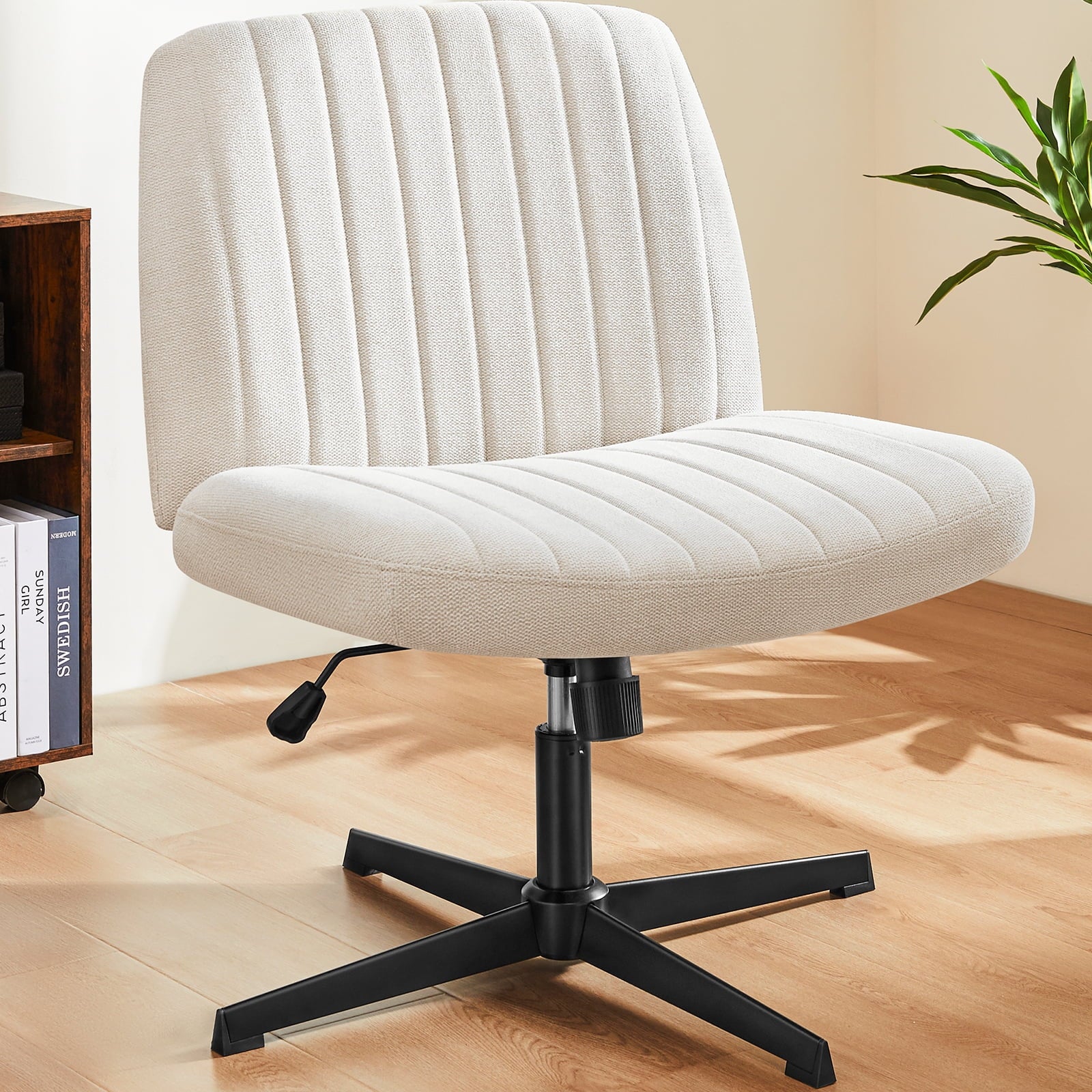 MAYEERTY Armless Criss Cross Chair Office Chair Vanity Chair for Bedroom Office, Beige