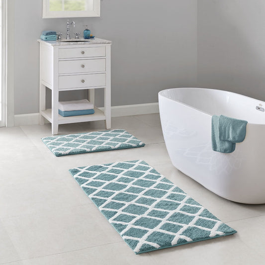 MAYEERTY Bathroom Rug, Reversible High Pile Tufted Microfiber Bath Mat, Aqua, 21"W x 34"L