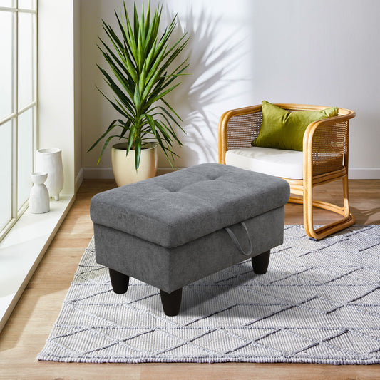 MAYEERTY Faux Leather Ottoman with Storage for Modular Sectional Sofa, Dark Grey
