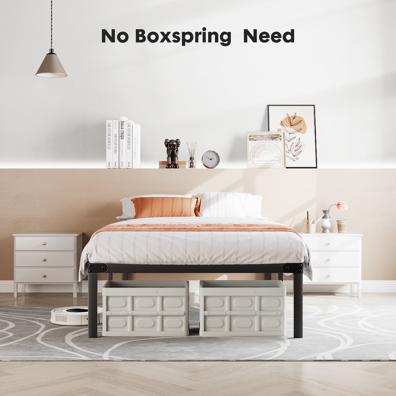 MAYEERTY 14" Full Metal Bed Frame - Heavy Duty, Underbed Storage, No Box Spring, Blackâ€‹