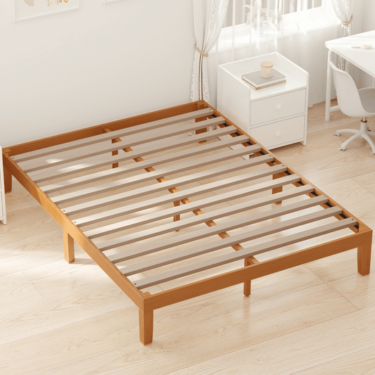 MAYEERTY Full Wood Bed Frame - Natural Pine, Support Slats, Mattress Foundationâ€‹