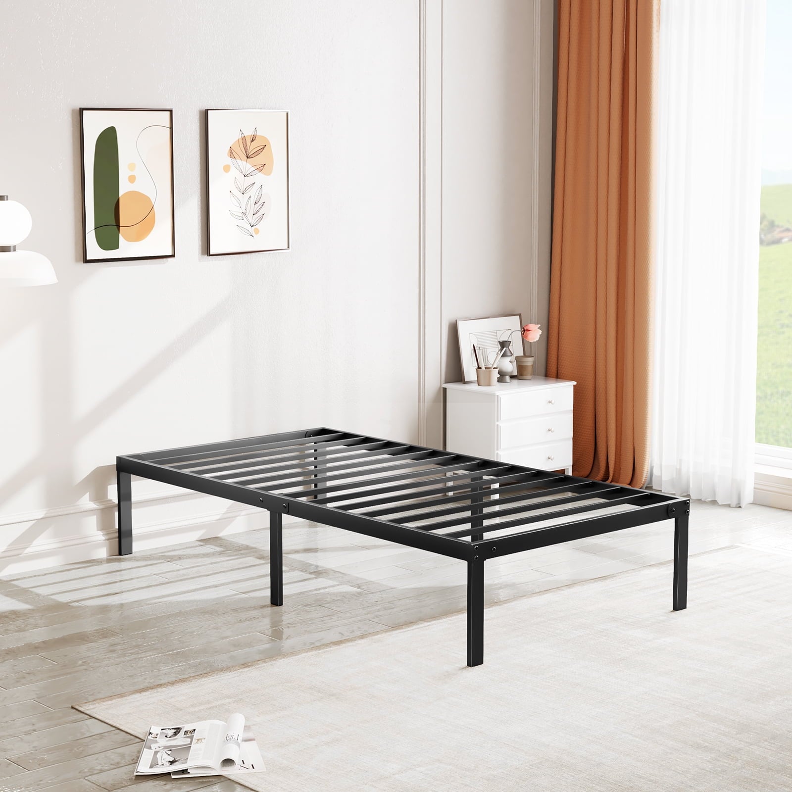 MAYEERTY Metal Bed Frame with Sturdy Steel Slat Support King Sizeï¼ŒBlack