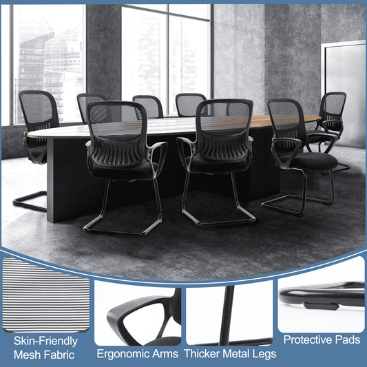 MAYEERTY Office Desk Chair No Wheels, Ergonomic Executive Sled Base Mesh Computer Chairs with Comfy Arms and Lumbar Support for Home Conference Room Bedroom
