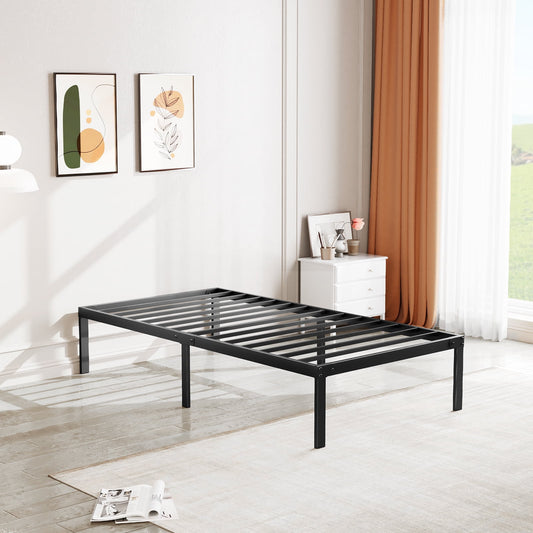 MAYEERTY 14" Queen Metal Bed Frame - Heavy Duty, Underbed Storage, No Box Spring, Blackâ€‹