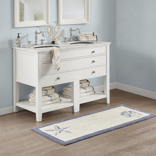MAYEERTY Reversible Medium Pile Tufted Bathroom Rugï¼ŒBlue, 24"W x 60"L