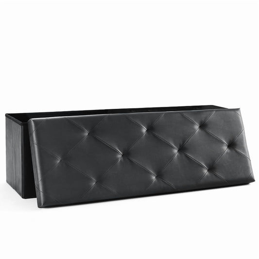 JIOABL 43" Folding Storage Ottoman Bench, PVC material, Foot Rest Stool Storage Chest, Black