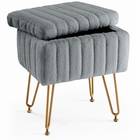 MCQ Stool Chair with Storage Space,with Non-Slip Feet, for Dressing Room, Bedroom, Grey