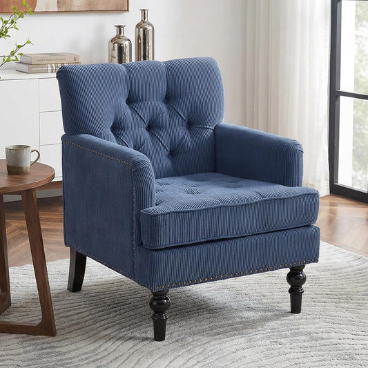 MOONMISS 26.4" Wide Accent Chair,tufted Club Chair With Linen Fabric,upholstered Button Armchair For Bedroom, Living Room,Blue