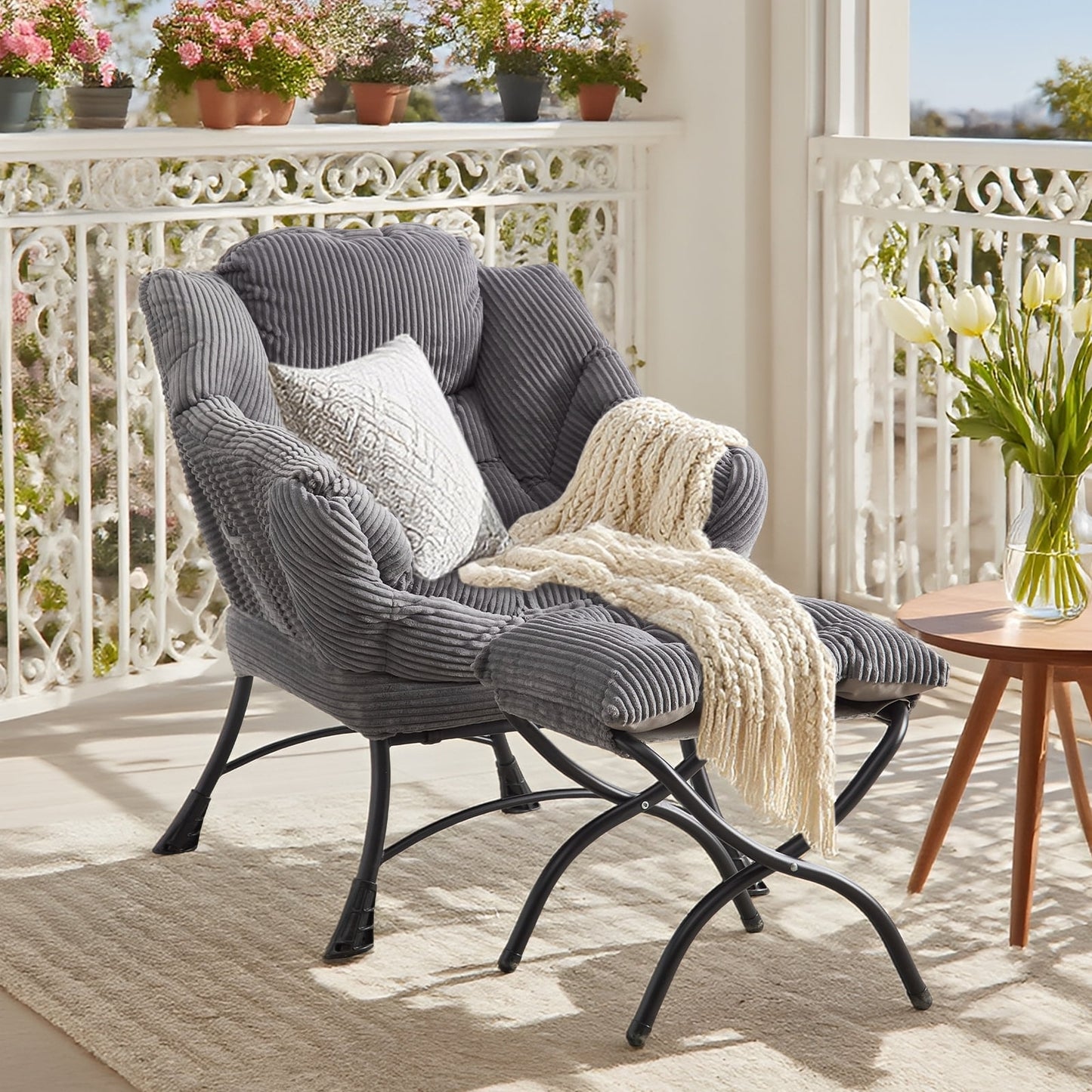 MOONMISS Accent Chair with Ottoman,with Armrests and Side Pocketsã€ Footrest for Living Room,Gray