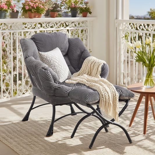 MOONMISS Accent Chair with Ottoman,with Armrests and Side Pocketsã€ Footrest for Living Room,Navy Blue