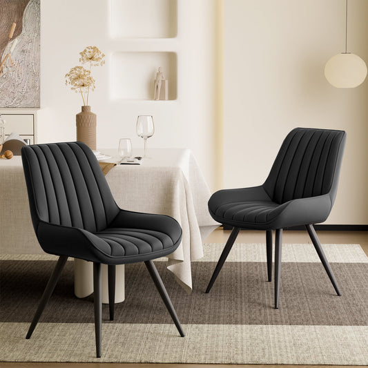 MOONMISS Modern Upholstered Dining Chairs Set of 2, Comfy Kitchen Side Chairs with Thick Cushions & Metal Legs,Black