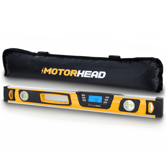MOTORHEAD 16-Inch 0Â° - 180Â° SMART DIGITAL Level, LCD Screen, Audible Alerts, Water, Dust & Shock Resistant, Magnetic Bottom, Includes Bag, High-Visibility, Solid-Milled Aluminum, USA-Based Support