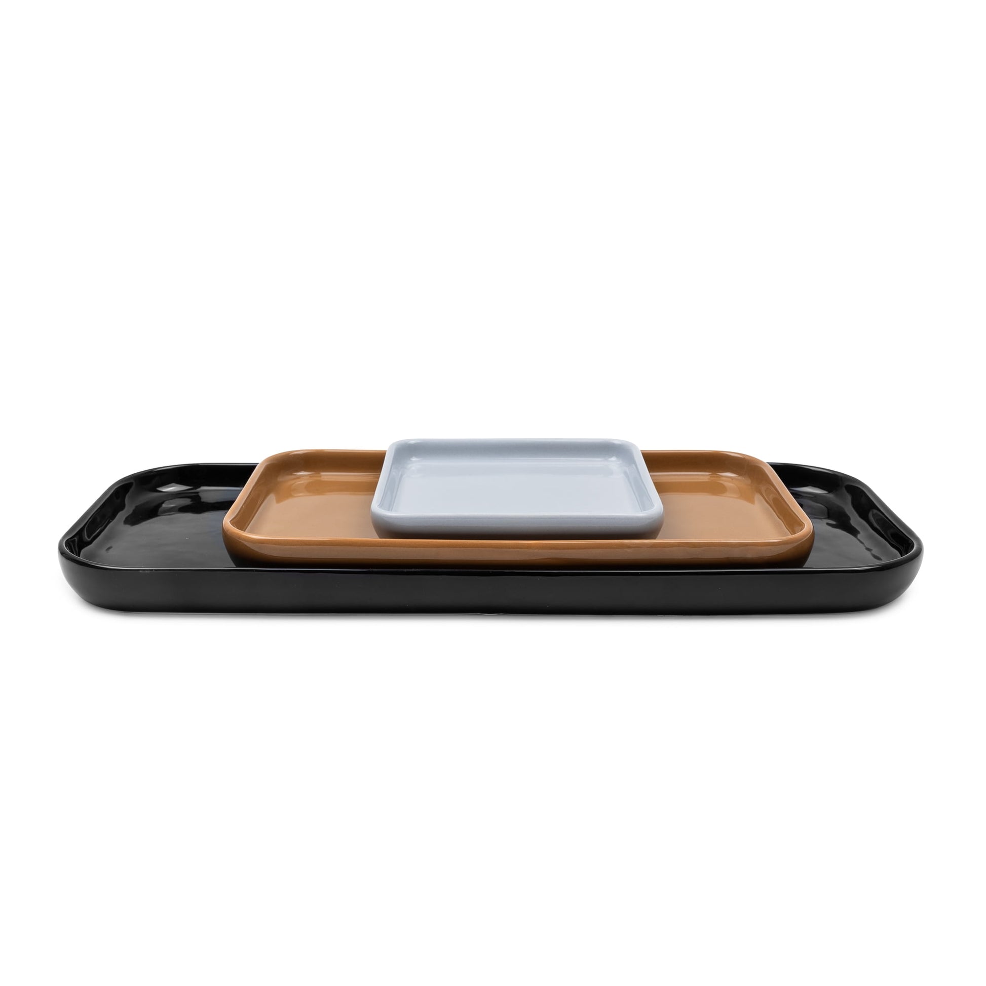 Mainstays 3-Piece Ceramic Decorative Tray Set, Black, Gray, and Brown