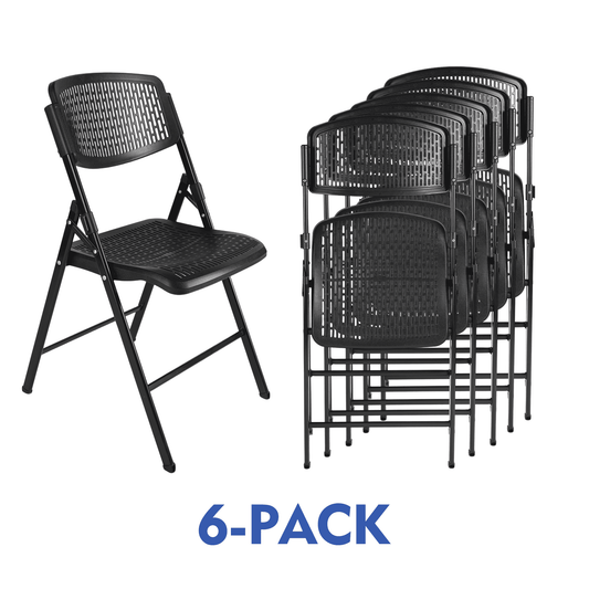 Mainstays Premium Breathable Resin Folding Chair, Black (Set of 6)