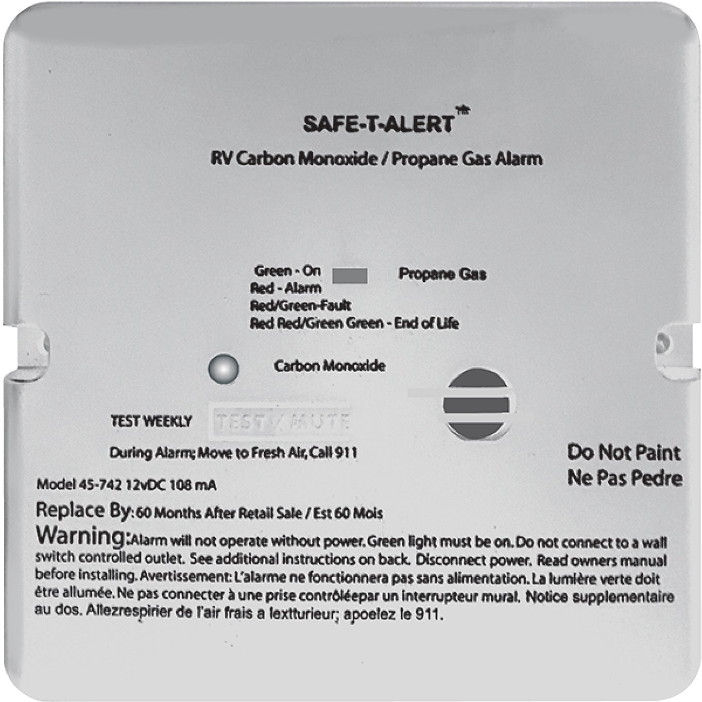 MTI Industries Safe-T-Alert 45 Series Flush Mount Dual RV Carbon Monoxide & Propane Alarm