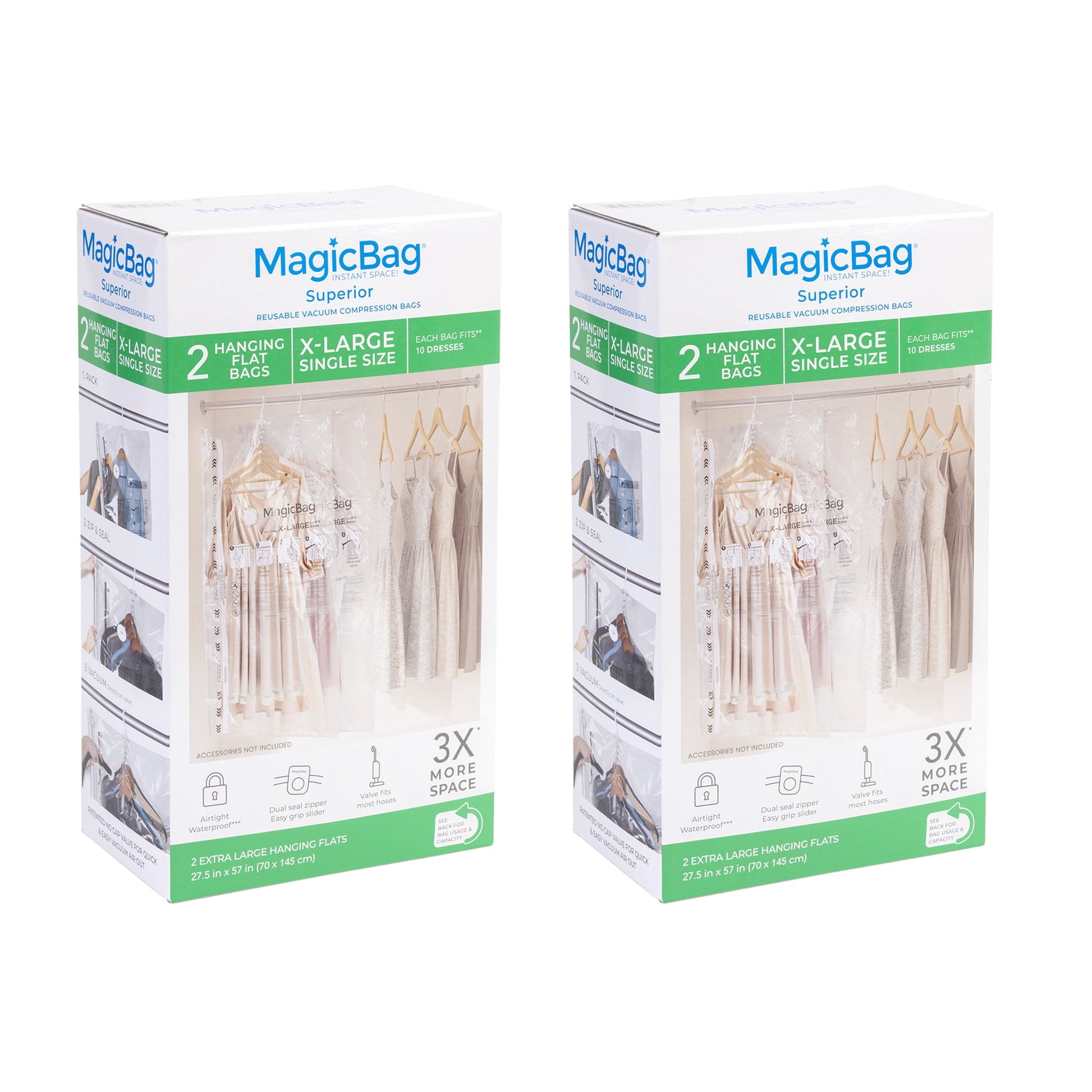 MagicBag X-Large Hanging Vacuum Storage Bags, 4 Pack Compression Bags for Clothing, Space Saving & Airtight