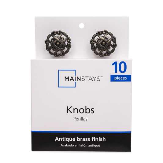 Mainstays 1-10/16" (41mm) Weave Cabinet Knob, Antique Brass, 10 Pack