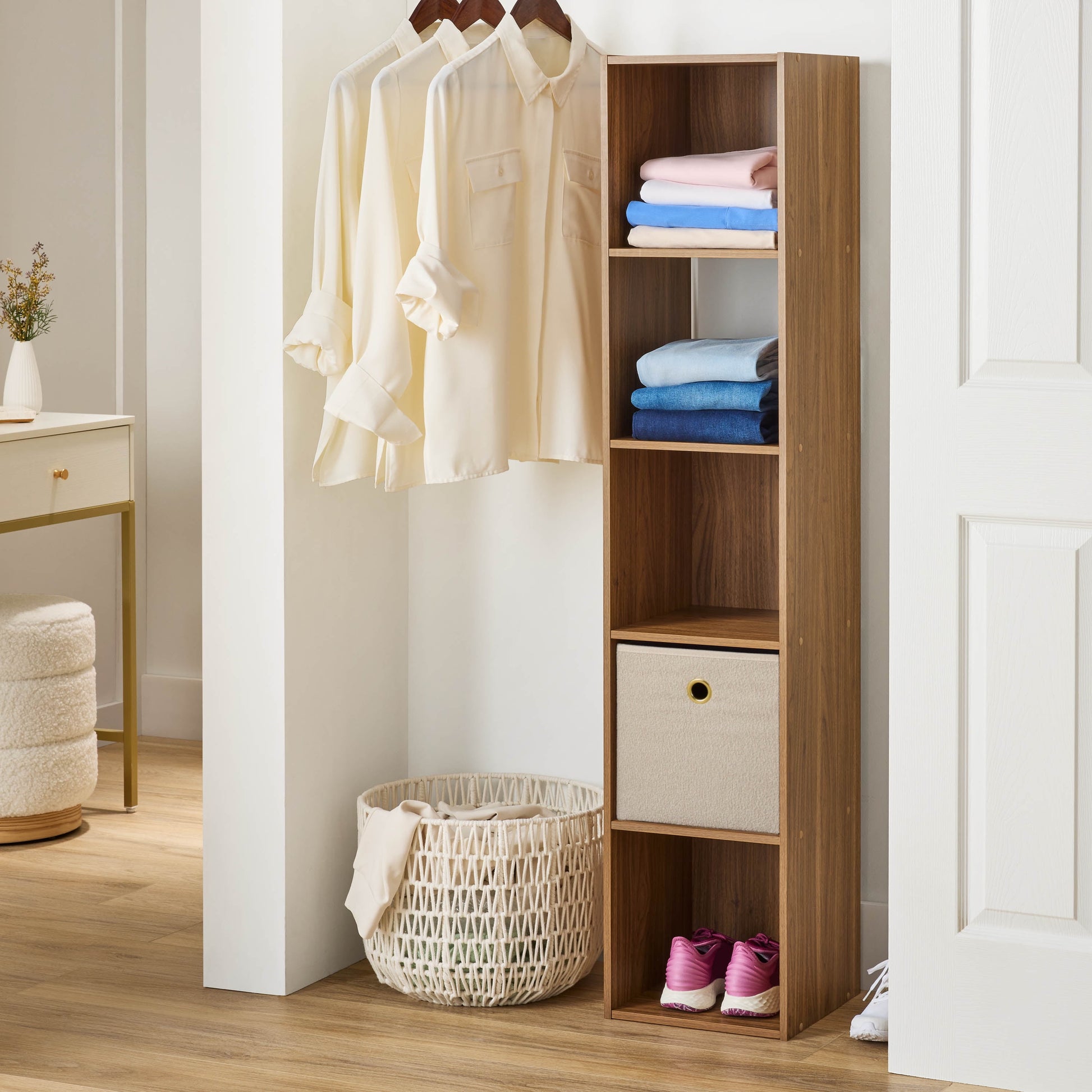 Mainstays 5 Cube Vertical Storage Organizer, Warm Walnut