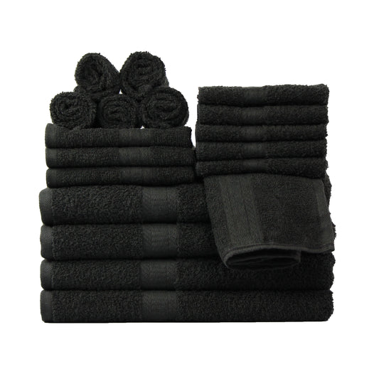 Mainstays 18 Piece 100% Cotton Towel Set, 4 Bath , 4 Hand and 10 Washcloths, Super Soft and Highly Absorbent Basic Solid Towel Set for Bathroom, Hotels, Spa and Gym â€“ Black