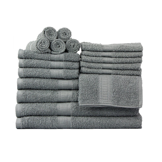 Mainstays 18 Piece 100% Cotton Towel Set, 4 Bath , 4 Hand and 10 Washcloths, Super Soft and Highly Absorbent Basic Solid Towel Set for Bathroom, Hotels, Spa and Gym â€“ Grey