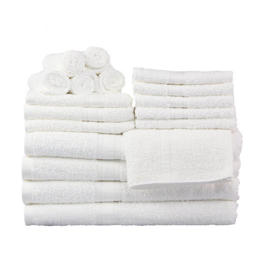 Mainstays 18 Piece 100% Cotton Towel Set, 4 Bath , 4 Hand and 10 Washcloths, Super Soft and Highly Absorbent Basic Solid Towel Set for Bathroom, Hotels, Spa and Gym â€“ White
