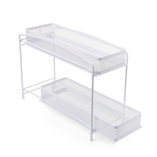 Mainstays 2-Tier Sliding Spice Organizer Rack, Pull-Out Cabinet and Pantry Spice Storage Rack for Kitchen Organization, 4.5" x 11", White