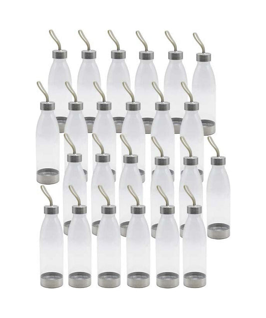 Mainstays 22 oz Clear and Silver Solid Print Plastic Water Bottles with Screw Cap (24 Pieces)