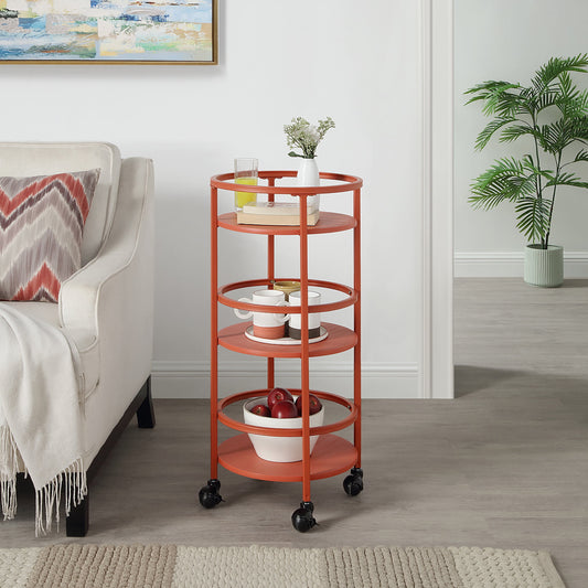 Mainstays  32" 3-Tier Rolling Round Kitchen Storage  Bar Cart, Red