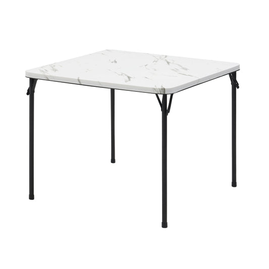 Mainstays 34" Fixed Table Top Folding Legs Card Table, Faux White Marble