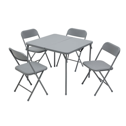 Mainstays 5-Piece 34" Square Centerfold Folding Card Table and 4 Folding Chairs Set, Gray