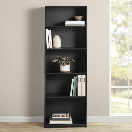 Mainstays 5-Shelf Bookcase with Adjustable Shelves, True Black Oak
