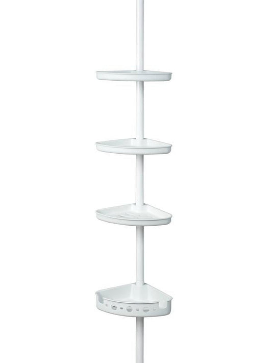 Mainstays Organizador de Ducha de Acero con TensiÃ³n Ajustable, 3 Repisas, Blanco, 60" - 96"