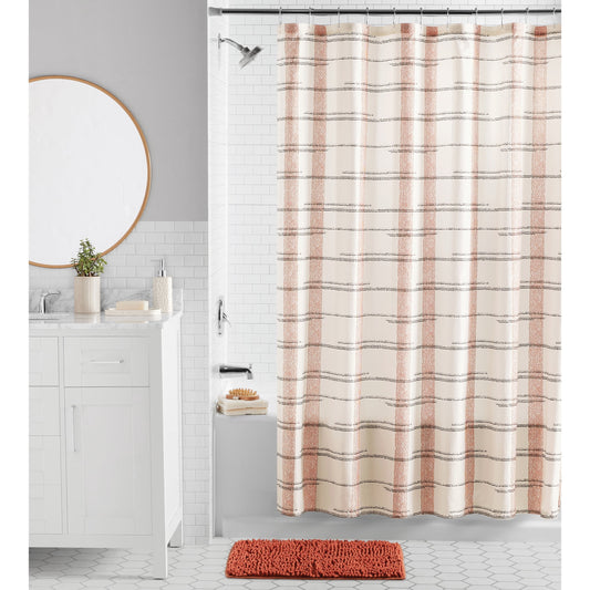 Mainstays Red Plaid Shower Curtain Set â€“ 16-Piece Bathroom Set with Hooks, Bath Rug, Soap Pump & Tray â€“ Red Canyon, Machine Washable