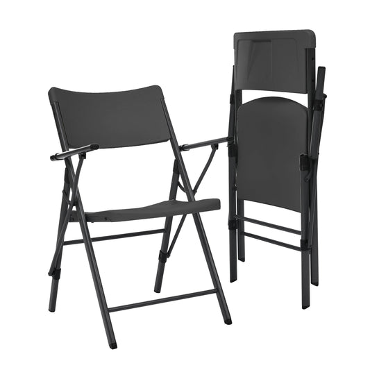 Mainstays Black Commercial Plastic Folding Chair with Armrests, Indoor Outdoor, 2 Pack