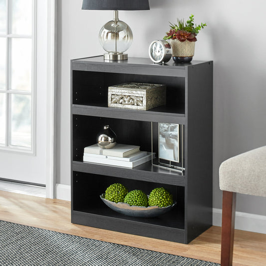 Mainstays Framed 3-Shelf Bookcase with Adjustable Shelves, True Black Oak