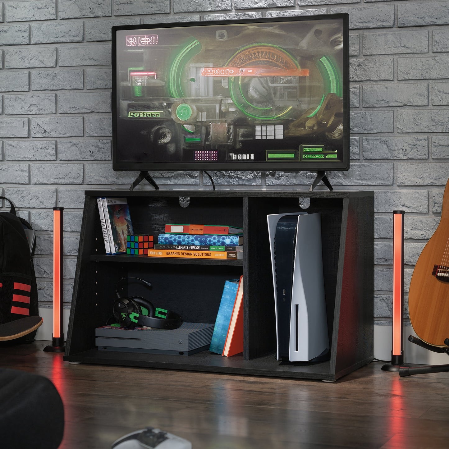 Mainstays Gamer TV Stand Console for TV's up to 32", Black Finish