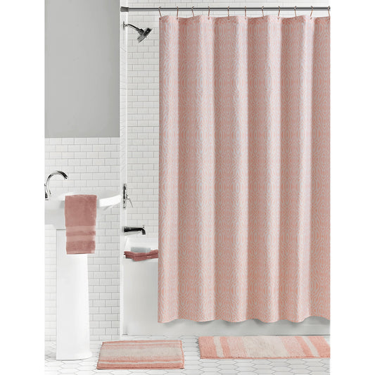 Mainstays Savine Ikat 15 Piece Shower Curtain Bath Set, 70 x 72, Pink