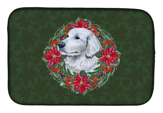 Maremma Sheepdog Poinsetta Wreath Dish Drying Mat