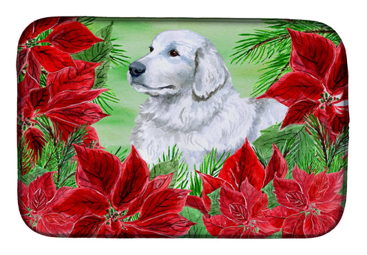 Maremma Sheepdog Poinsettas Dish Drying Mat