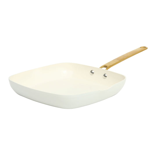 Martha Stewart 10" Linen Ceramic Nonstick Square Grill Pan with Gold Handle