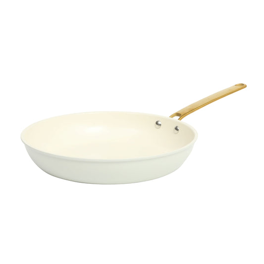 Martha Stewart 12-Inch Ceramic Nonstick Frying Pan Skillet, Linen with Gold Handle