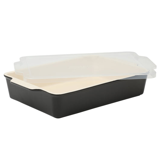 Martha Stewart Everyday Tilden 9" x 12" Black Stoneware Casserole Baking Dish with Lid