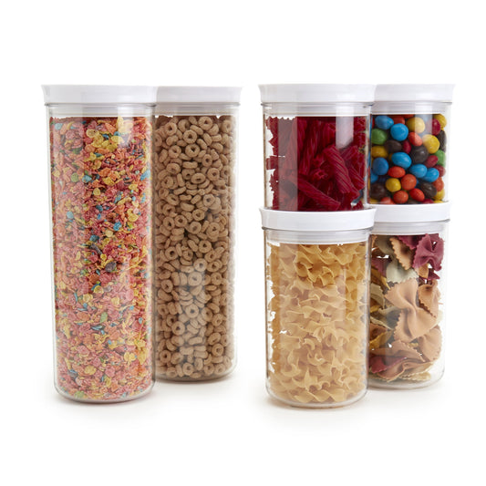 Mason Craft & More 6 Piece Clear Plastic Tall Food Storage Canisters Containers Set Airtight Dishwasher Safe, 18 oz. / 29 oz. / 51 oz.